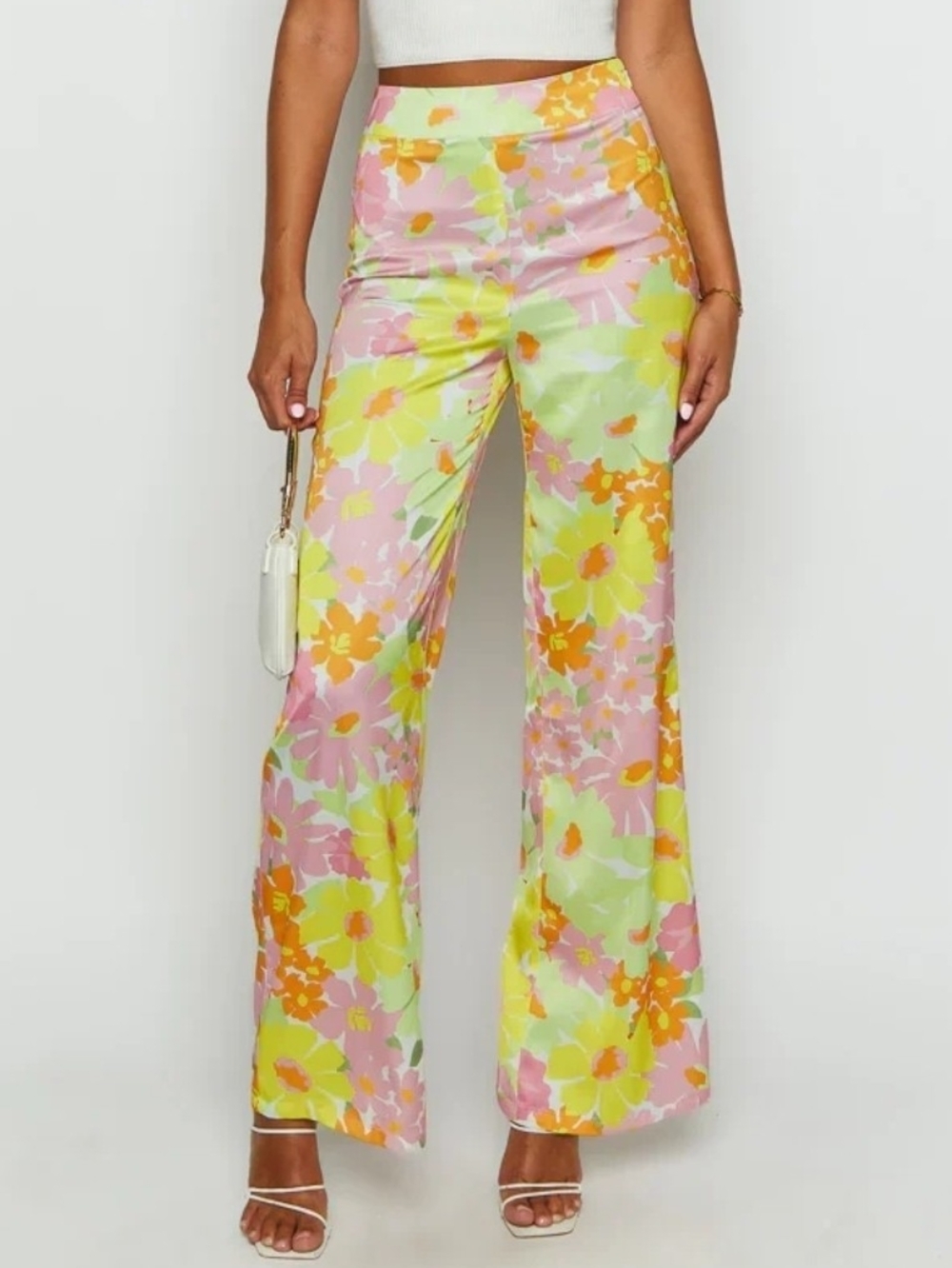 NWT Beginning Boutique Floral Wide-Leg Pants in Pink & Lime Size 6